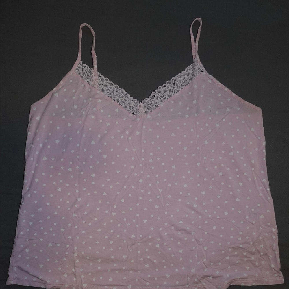 Pink Heart and Polka Dot Patterned Camisole and Pants Pajama Set